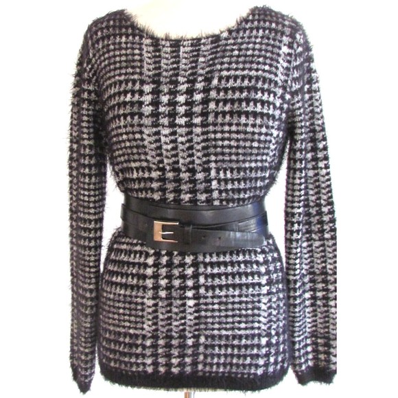 Designer Ana Couture Houndstooth Print Bow Tie on Back Long Sleeve Sweater Med - Picture 2 of 14